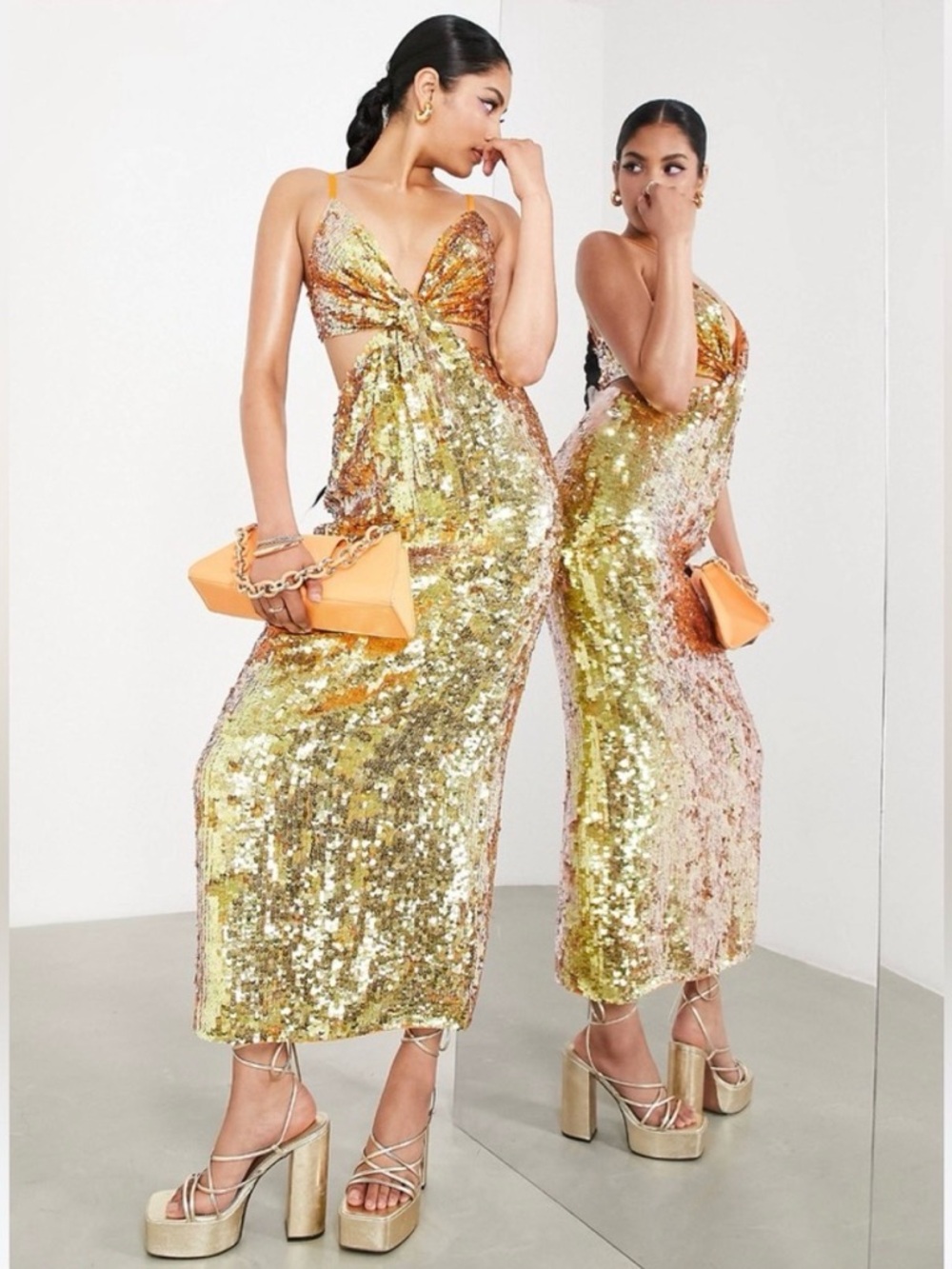 NWT! ASOS EDITION sequin knot front cut out GOWN 10